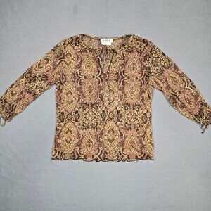 Vintage 90s Y2K A Byer Paisley Sheer Mesh Long Sleeve Top XL